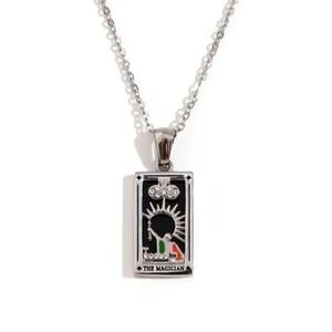 Magician Tarot Card Pendant Necklace Rectangle Stainless Steel